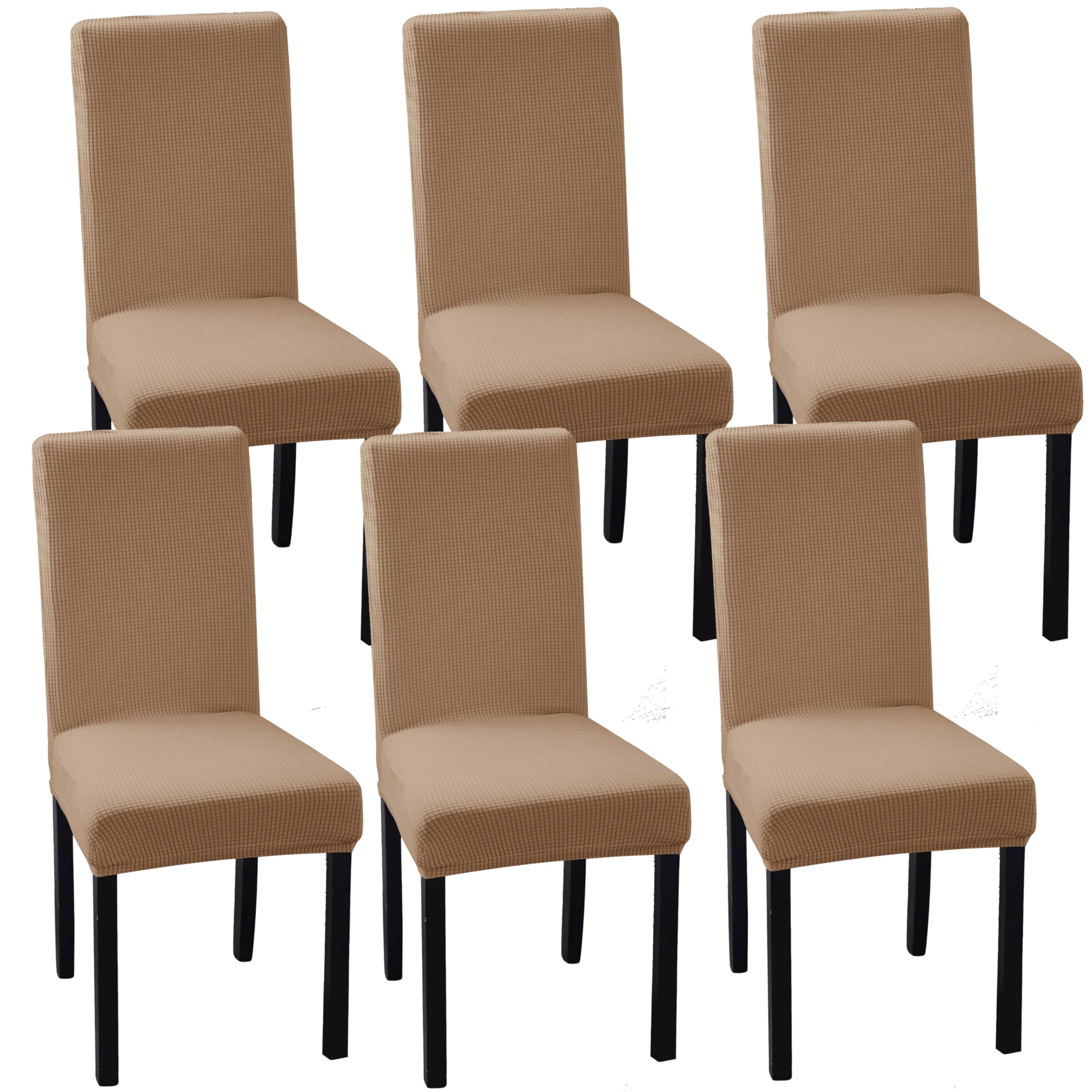 Ocves Chair Covers for Dining Room Set of 4 or 6, Stretch Dining Chair Slipcover Covers, Removable Washable Chair Covers, Chair Protector for Banquet, Kitchen, Party and home (Khaki, Pack of 6)