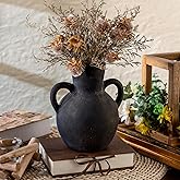Varsoul Rustic Ceramic Farmhouse Flower Vase with 2 Handles, Whitewashed Terra Cotta Vase, Decorative Pottery Flower for Home Decor, Table, Living Room, Shelf Decor, 7.3 Inch, Bronze
