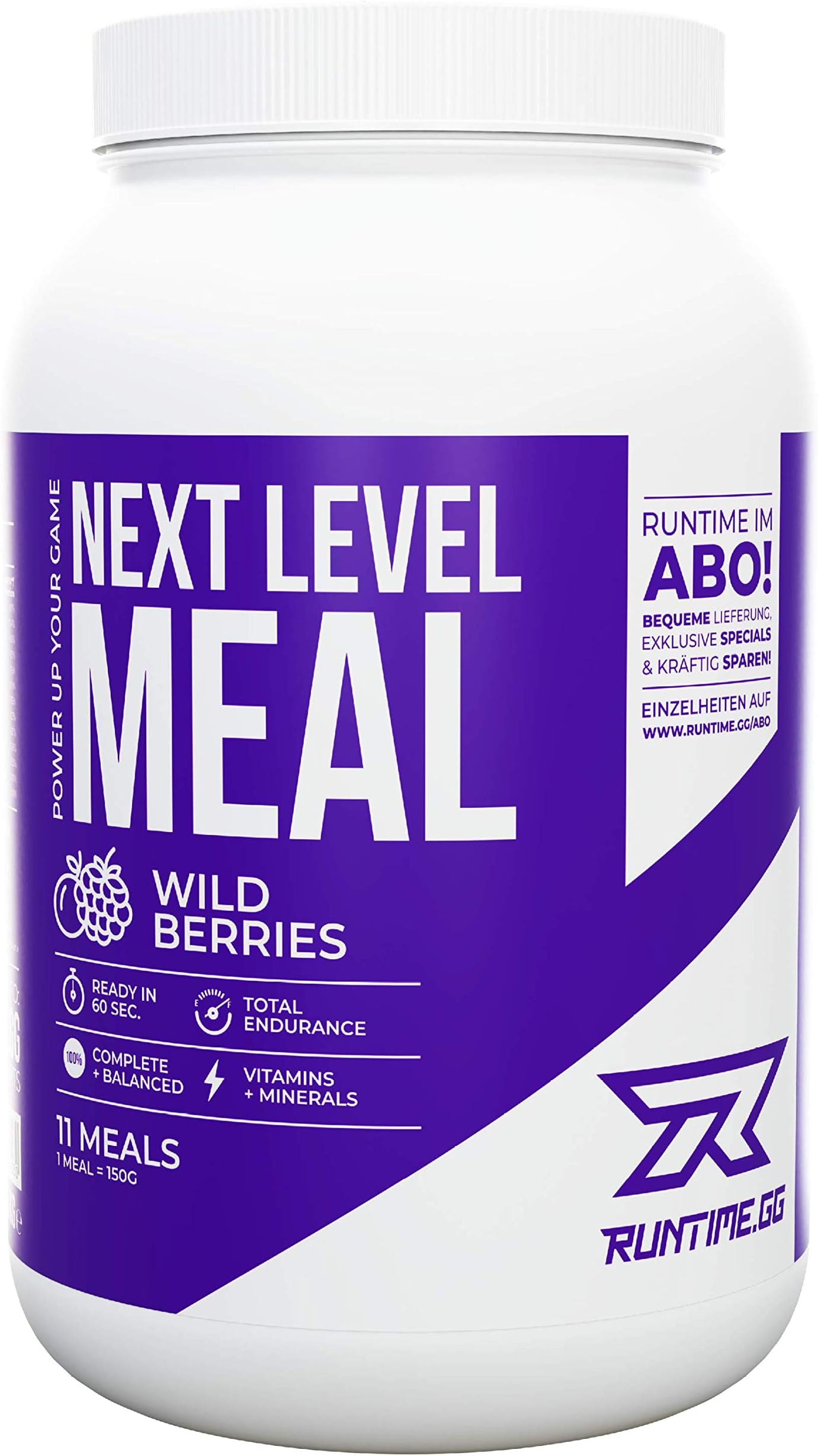 Runtime Next Level Meal - Full Meal Replacement for Long-Lasting Satiation, Energy, Concentration and Performance, with Vitamins and Nutrients (Wild Berries)