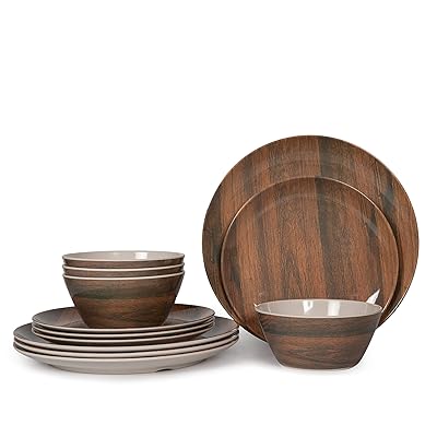 12-Piece Lightweight Melamine Dinnerware Set Wood Ghana Ubuy