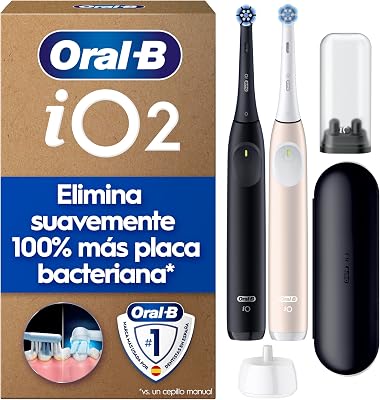 iO 2 Cepillos de Dientes Eléctricos, Negro Y Rosa, Pack de 2
