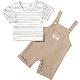 ZOEREA Toddler Baby Boys Clothes Summer Outfit Stripe T-Shirt and Shortall Romper Set Cute Jumpsuit Solid Color 6M-4T