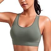 CRZ YOGA Womens Seamless Strappy Longline Sports Bra - Medium Support Scoop Neck Criss Cross Padded Yoga Workout Cami