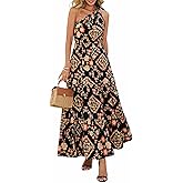 PRETTYGARDEN Women's Summer Floral One Shoulder Maxi Dress Knot Ruffle Boho Beach Vacation Wedding Guest Long Sun Dresses