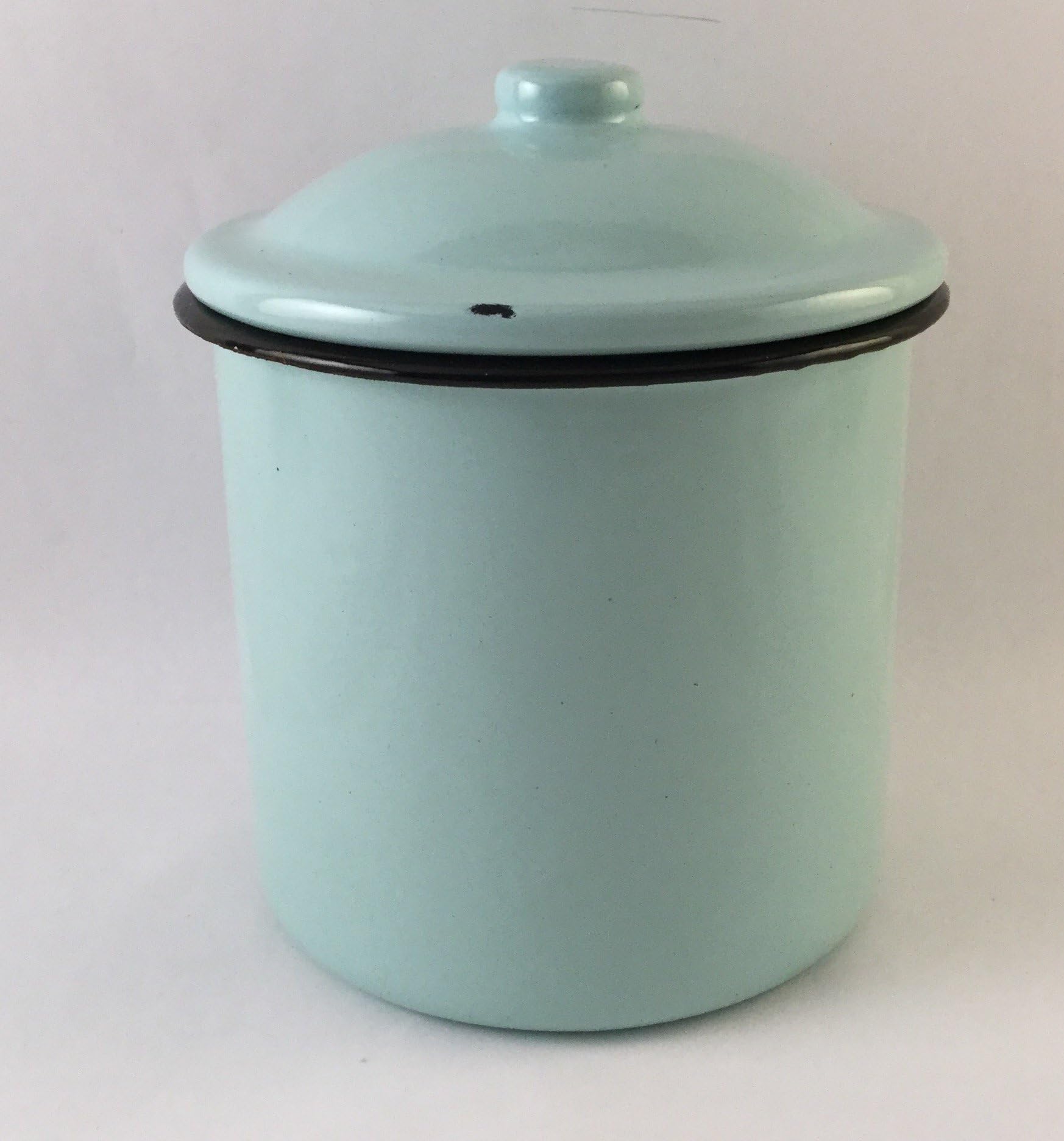 Metal Enamelware Canister Classic Turquoise Blue 5" TallCountry Cabin Farmhouse Log Home or Stylish Rustic Decor