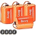 Esky Emergency Sleeping Bag, 4 Pack Portable Thermal Bivy Sack, Waterproof Lightweight Emergency Blanket Survival Gear with Compass and Whistle for Camping Hiking Outdoor Adventure