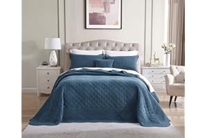 HZ & HY Oversized King Bedspread 128x120 Extra Wide - Shabby Chic Rustic Look - Enzyme & Stone-Washed, Ultra Soft & Lightweight, Reversible, Cotton/Polyester, 5 Piece, King/Cal King, Majolica Blue