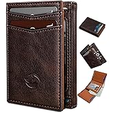 Housmai Trifold Leather Wallet for Men,with Cash Pocket 2 ID Window 14-16 Cards Magnetic Closure Slim Wallet 4.0"*3.1", RFID Blocking Front Pocket Wallet with Gift Box