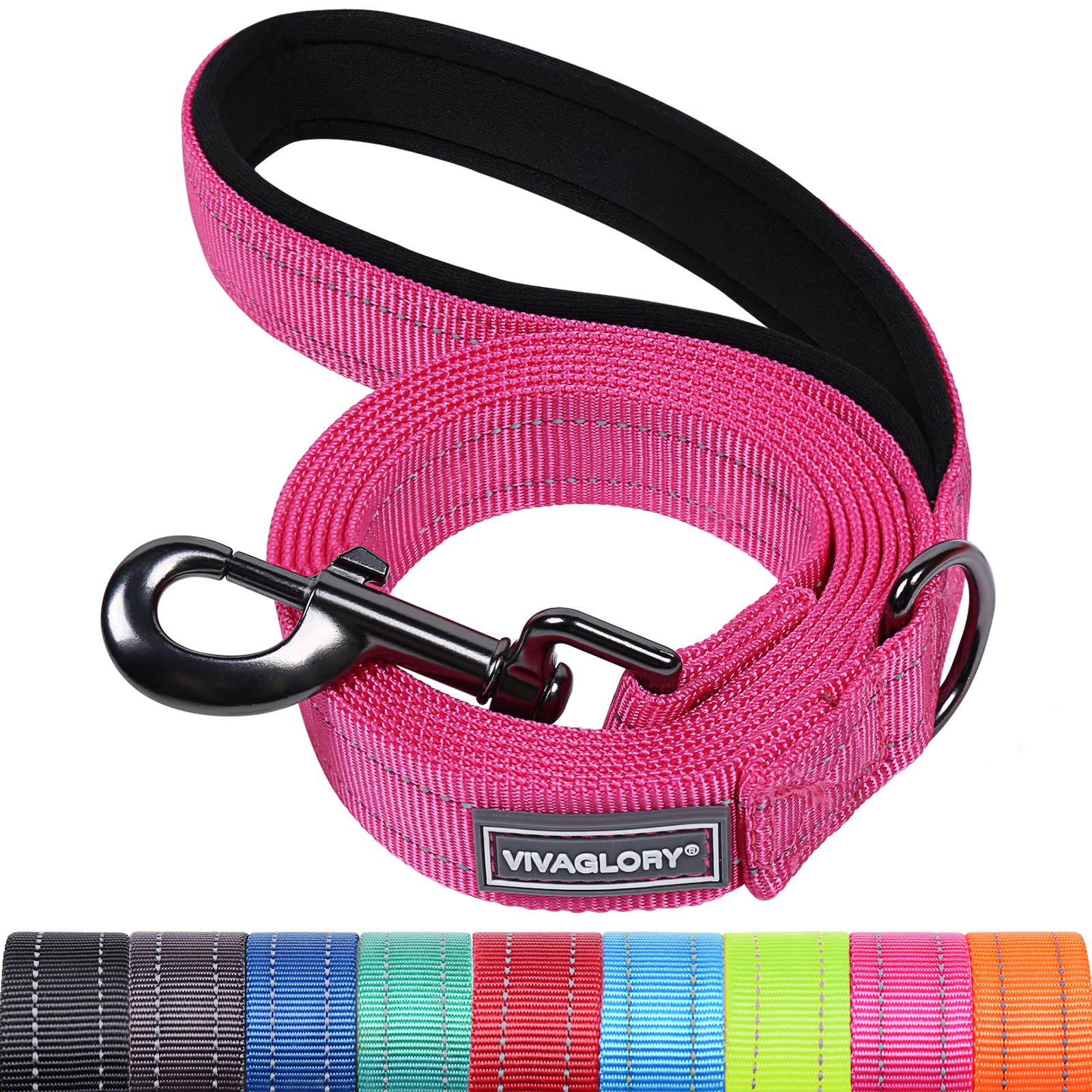 VIVAGLORY Dog Lead Dailyx Dog Leash, Lead with Soft Padded Handle for Training & Walking, Heavy Duty & Double Layer Nylon for Pet Puppy, 150 x 2.5cm, Pink