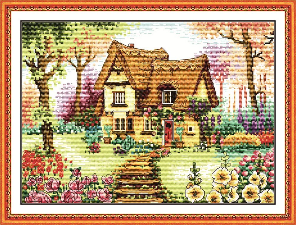 Buy Benway Counted Cross Stitch Cottage with Colorful Flowers Steps and ...
