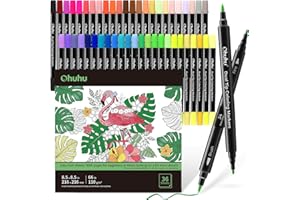 Ohuhu Markers Brush Tip 48-colors with 36-sheet Coloring Book - Double Tipped Markers for Adults Coloring Books - Art Marker Set Bundles with 100% Bleed-proof Pages - Fine & Brush Dual Tips