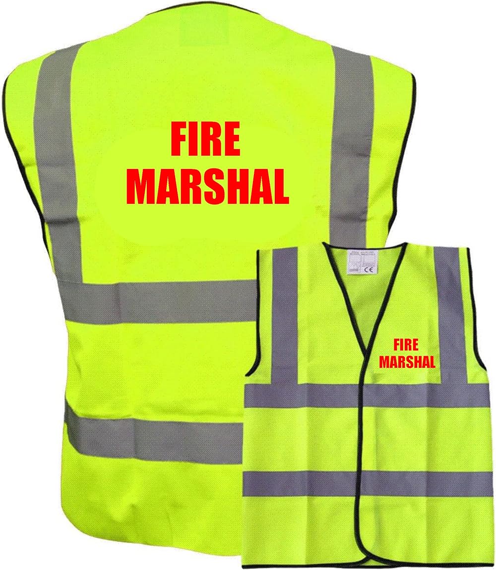 Fire Marshal RED TEXT Print Yellow Hi Vis Vest EN ISO 20471 Class 2