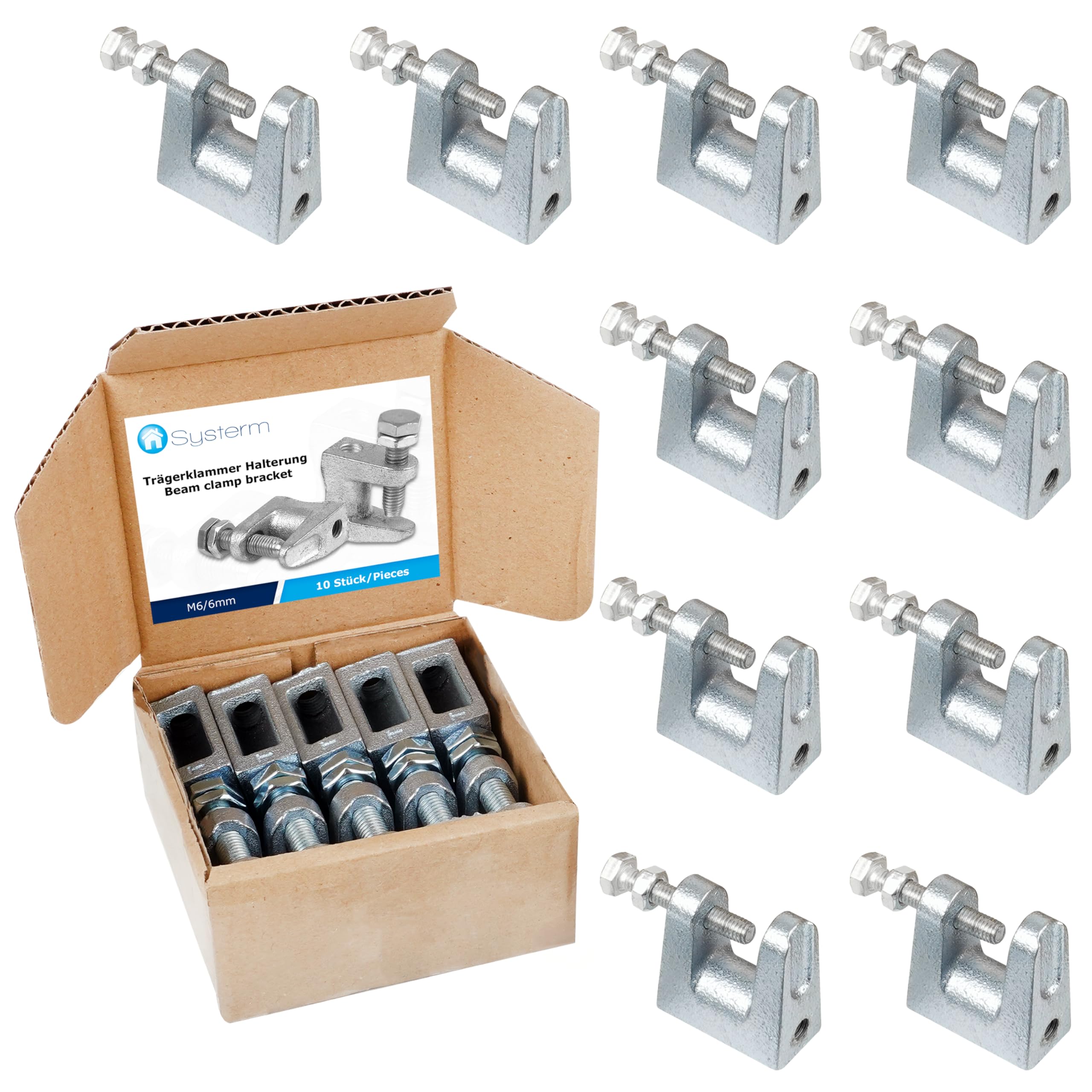 SYSTERM Galvanised Steel Support Bracket for Ventilation and Other Systems. M6 (6mm), M8 (8mm), M10 (10mm). Set of 10. (Screw Size M6-6mm)
