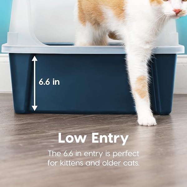 IRIS USA XX-LARGE OPEN TOP CAT LITTER BOX WITH HIGH SIDED WALLS TALL SCATTER SHIELD SCOOP INCLUDED EASY CLEAN PLASTIC PAN FOR BIG CATS KITTENS MULTI-CAT HOUSEHOLDS 30″L X 20″W X 14″H NAVY