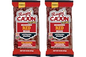 RAGIN' CAJUN FIXIN'S Ragin' Cajun Seasoned Red Beans - 16 oz Pack, Pack of 2, Fat-Free, Gluten-Free, Reduced Sodium - Authentic Louisiana Creole Dish