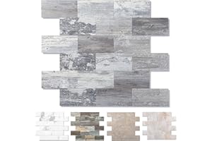 REOVATILE 10-Pack Peel and Stick Tile Backsplash 11.3"X11.5" PVC Wall Tiles, Stick on Backsplash for Kitchen, Bathroom, Fireplace Décor, Laundry Table, Stair Decals in Light Rustic