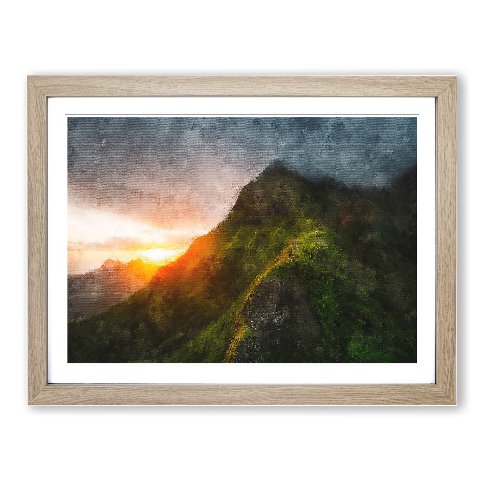 First Light In Hawaii Painting Modern Art Framed Print | A4 Oak Framed Wall Art | Ready to Hang | Modern Historical Picture | Living Room Bedroom Lounge Office