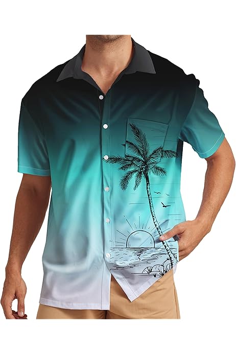 Camisa De Lino Hombre Verano Camisa Hawaiana Hombre Estampado