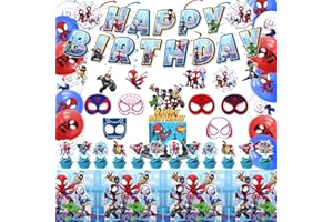 CORODER Spidey Party Supplies Set Include Banner, Balloons, Hanging Swirls,Cake Topper, Cupcake Toppers, Masks and Tablecloth For Party