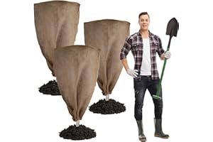 SVEPNDIC 3 Pack 24'' x 40'' Reusable Warm Burlap Winter Plant Cover Bags with Drawstring Burlap Plant Covers Freeze Protection Large Plant Frost Cloth Cold Freeze Blanket Protecting Fruit Tree Potted Plants