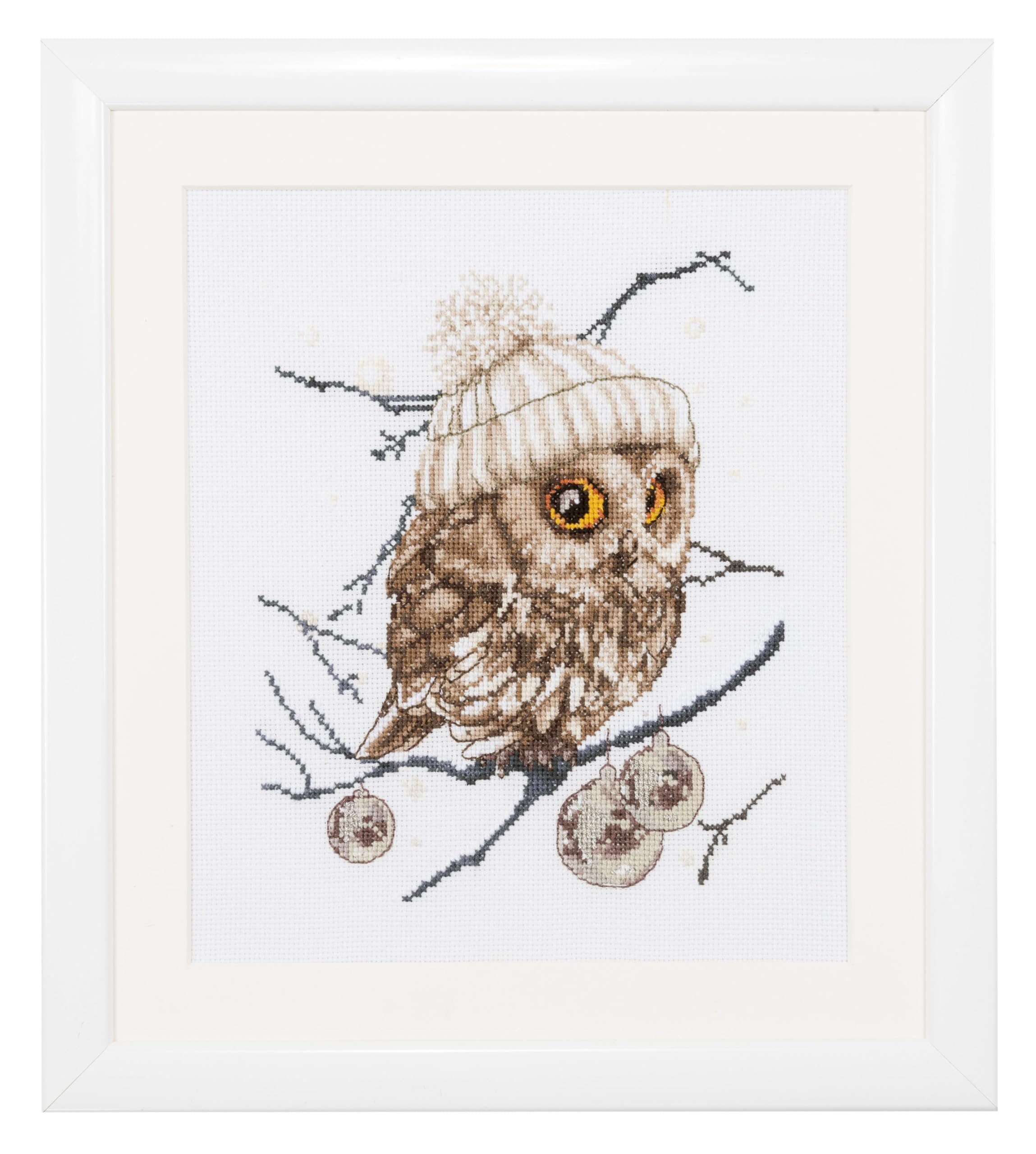 Thea Gouverneur - Counted Cross Stitch Kit - Whoo..Whoo..It's Winter - Aida - 16 Count - Embroidery Kit for Adults - DMC Embroidery Threads and Other Cross Stitch Supplies Included - 743A