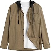 ZAFUL Men's Hooded Flannel Shirts Long Sleeve Casual Fashion Button Shirts Loose Drawstring Shacket for Spring Autumn