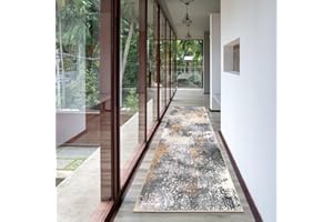Vaukki Modern Abstract Hallway Runner Rugs, Non Skid Washable Soft Laundry Room Rug, Non Slip Indoor Floor Accent Mat Carpet Runner for Bathroom, and Bedroom (Grey and Beige, 2'6''x8')