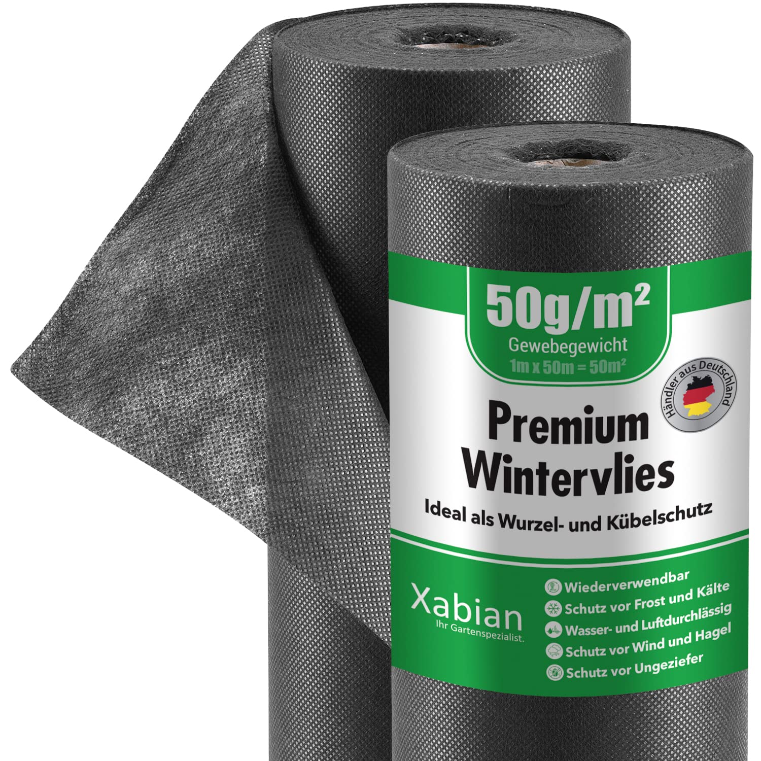Xabian winter protection fleece 48 m², 30 m x 1.6 m, 50 g/m², black/white