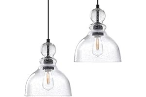 DORAIMI LIGHTING 2 Pack 1 Light Hanging Indoor Kitchen Island Pendant Light 8" Clear Seeded Glass Pendant Ceiling Light Fixtures,Black Finish Modern Farmhouse Dinning Over Sink