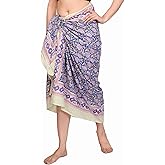 Hand Block Printed Cotton Sarong Wraps for Women – Lightweight Beach Swimsuit Cover Up, One Size Pareo 73 x 44 In