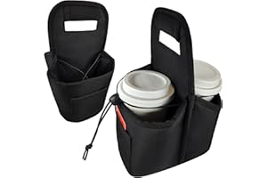 Brandzini Insulated Reusable 2-cup drink carrier with adjustable dividers, money pocket, straw slot and handle. Ideal for delivery, takeout, travel, and outdoor use
