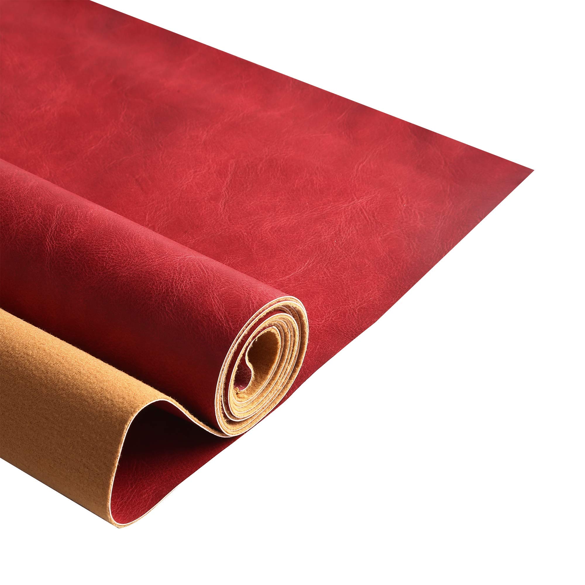 Premium Faux Leather Upholstery Fabric 1.2mm Thickness，Waterproof Upholstery Leather Distressed Bark Fabric(Red,Pre-Cut 72"x54") — image 1