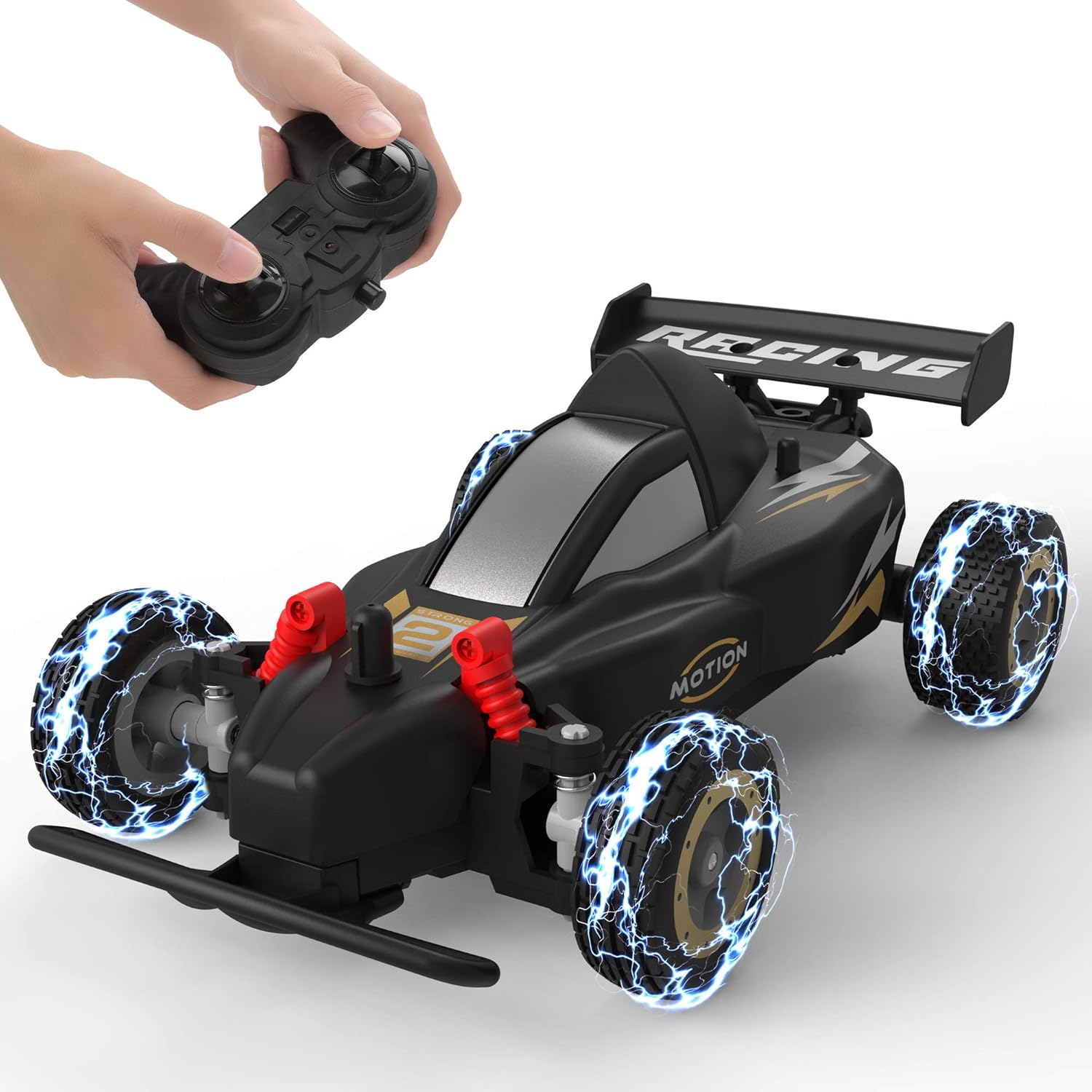 RC Racing Car, 4WD 2.4Ghz Remote Control Car, 10-15KM/H High Speed, Variable Speed, 1:20 Scale, 4 Batteries, Toys Cars for Boys and Girls, Black: Toys & Games