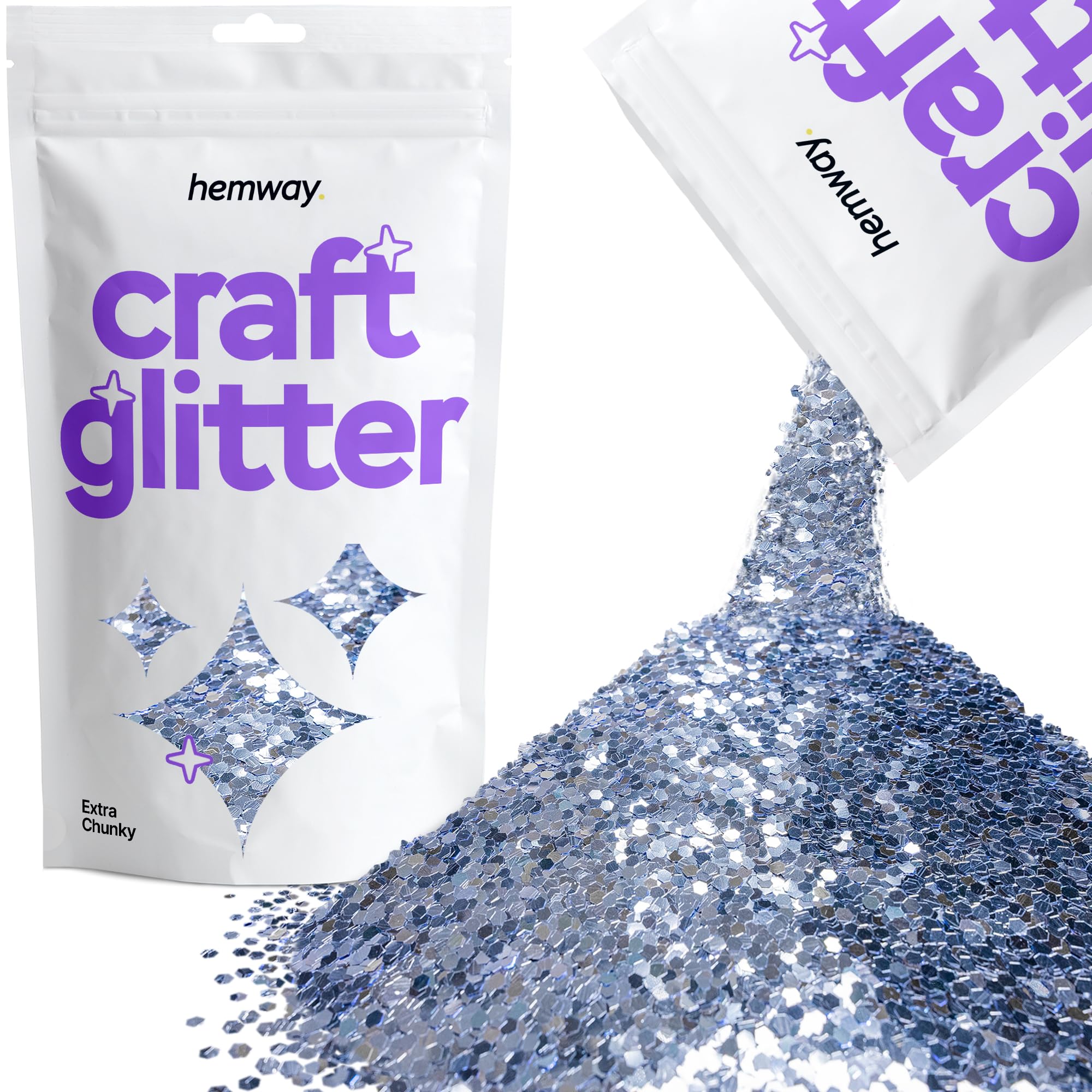 Hemway Craft Glitter Azure Blue 100g Extra Chunky Glitter for Crafts, Resin, Cosmetic, Nail, Face, Body, Festival, Tumblers, Art, Candle, Crafting