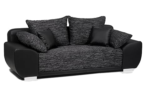 Schlafsofa Mailand-FK Materialmix Struktur und Kunstleder , schwarz-anthrazit 225x91cm