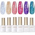 GAOY Disco Glitter Gel Nail Polish Set, 6 Sparkle Rainbow Colors Gel Kit for Nail Art DIY Manicure and Pedicure at Home