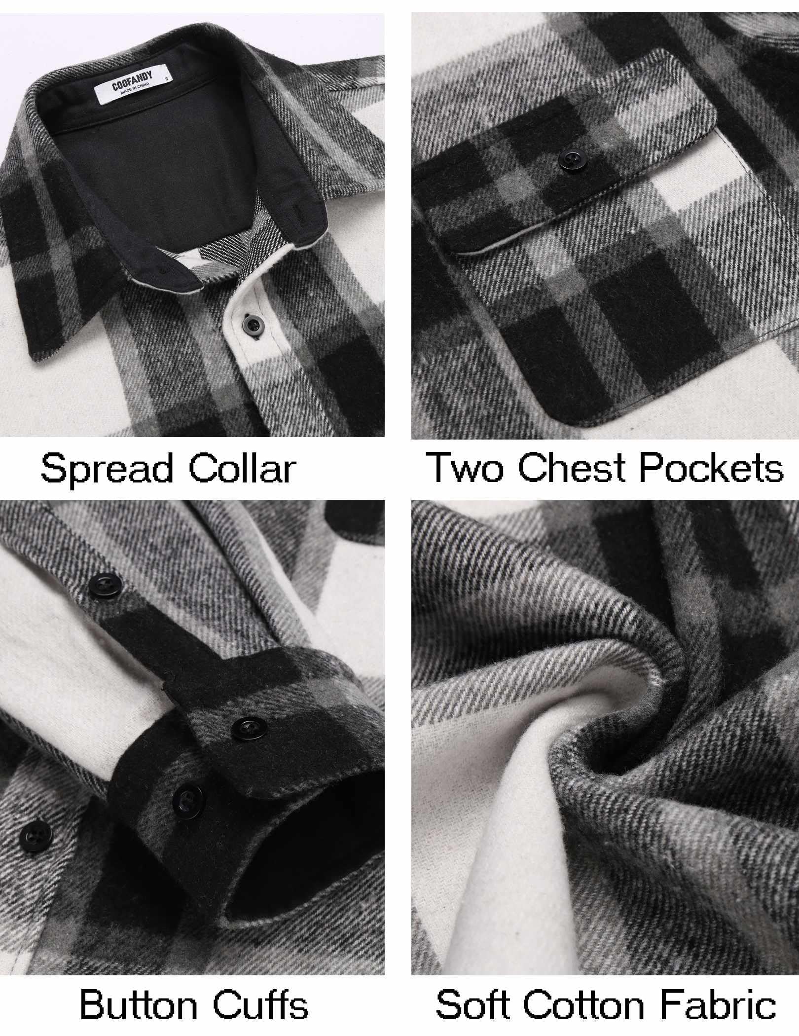 COOFANDY Men's Flannel Shirts Long Sleeve Cotton Plaid Shirt Jacket Casual Button Down Shirt with Pockets