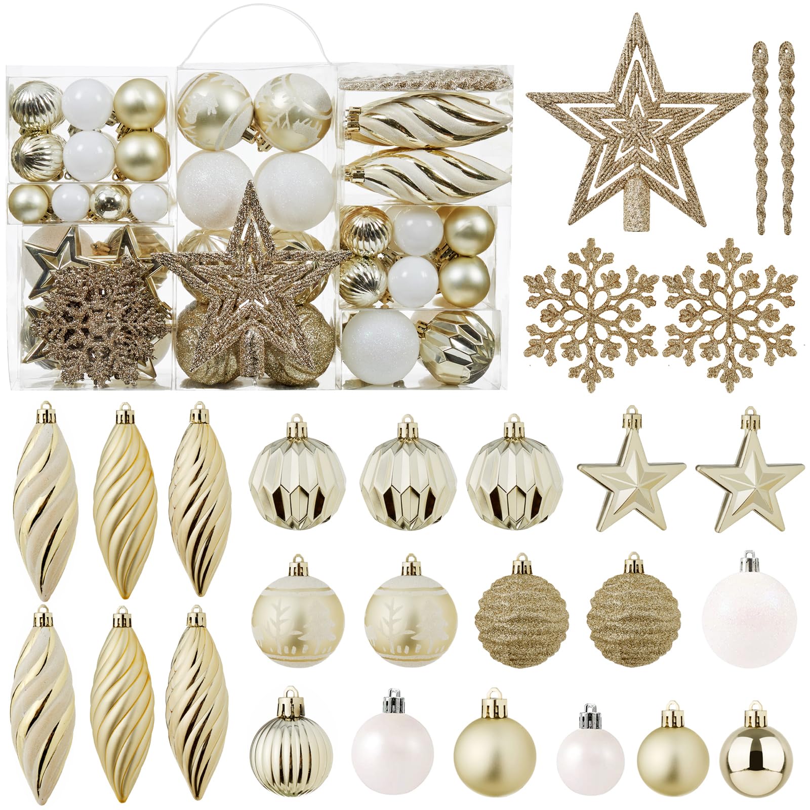 Photo 1 of 100ct Christmas Ball Ornaments Set - Assorted Shatterproof Hanging Tree Ornament Set with Reusable Hand-held Gift Package for Xmas Tree Holiday Party and Home Decor (Champagne)