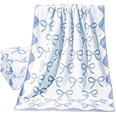 SmoothNovelty 2 Pcs Blue Bow Bathroom Towels 100% Cotton Coquette Bow Bath Towels 28 x 55 Inch Absorbent Soft Preppy Bathroom Decor for Spa Gym Kitchen Women Gifts