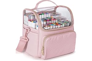 Rexmica Large Marker Organizer Case for 180 Markers, Marker Storage Bag with Dividers and 4 Pockets for Paint Markers, Paint Brushes, Colored Pencils or Other Art Supplies, Pink (Patented Design)