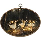 kdqua Enchanted Forest Fairy Oval Wall Art Decor, Vintage Magical Fantasy Fairytale Canvas Artwork Framed, Dark Academia Cottagecore Wall Hanging Decorations for Home Bedroom Living Room, 11.4x8.6Inch