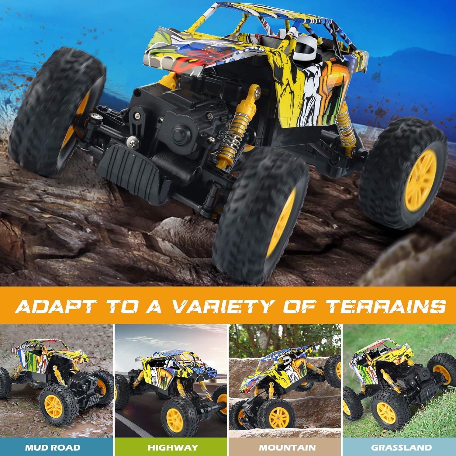DOUBLE E Remote Control Car 4WD RC Car All Terrains Electric Toy Off Road Remote Control Monster Truck Vehicle Crawler with Two Rechargeable Batteries for Boys Kids and Adults: Toys & Games