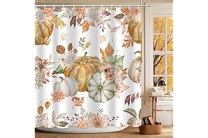 MEHOFOND Fall Pumpkin Shower Curtain Autumn Watercolor Floral Maple Leaf Shower Curtain for Bathroom Boho Fall Thanksgiving Pumpkin Home Bathtub Decor Waterproof Fabric 72x72 Inch