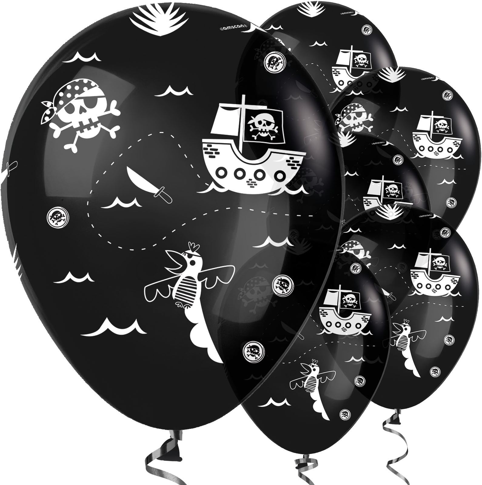 amscan20009887 80g Pirates Print Latex Balloons, Black