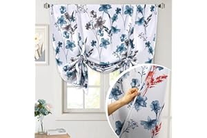 H.VERSAILTEX Double Sided Floral Pattern Printed Tie Up Curtains Thermal Insulated Blackout Short Curtain Bathroom Curtain Rod Pocket Panel, Reversible in Blue/Coral, 42 inches W x 63 inches L