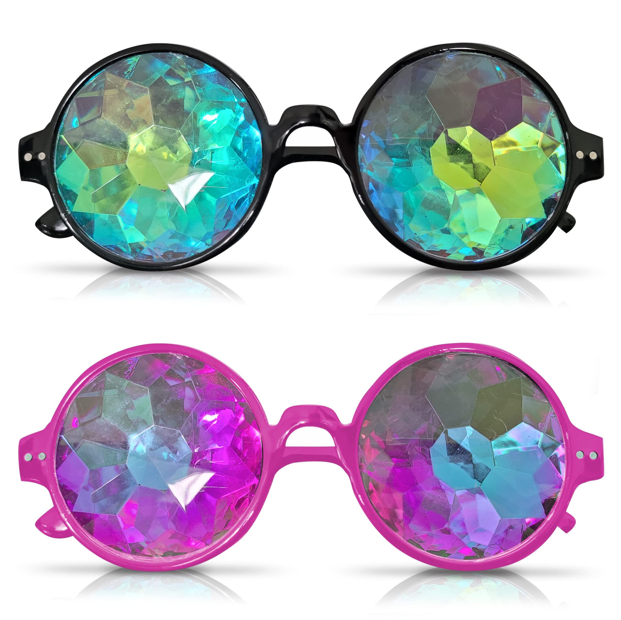 SOL 2pk Kaleidoscope Glasses For Rave Party Festivals. Durable Lenses for Funk Nights, Cosplay, Disco, Retro, Costumes, Light Shows, EDM, Carnivals & Street Events. Rainbow Prism Diffraction Goggles.