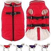 Dogcheer Dog Coat with Harness, Waterproof Dog Jacket Adjustable Pet Winter Coat with Zipper, Christmas Puppy Snow Jacket Fleece Sweater for Small Medium Large Dogs - Red XS