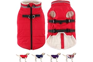 Dogcheer Dog Coat with Harness, Waterproof Dog Jacket Adjustable Pet Winter Coat with Zipper, Christmas Puppy Snow Jacket Fleece Sweater for Small Medium Large Dogs - Red M