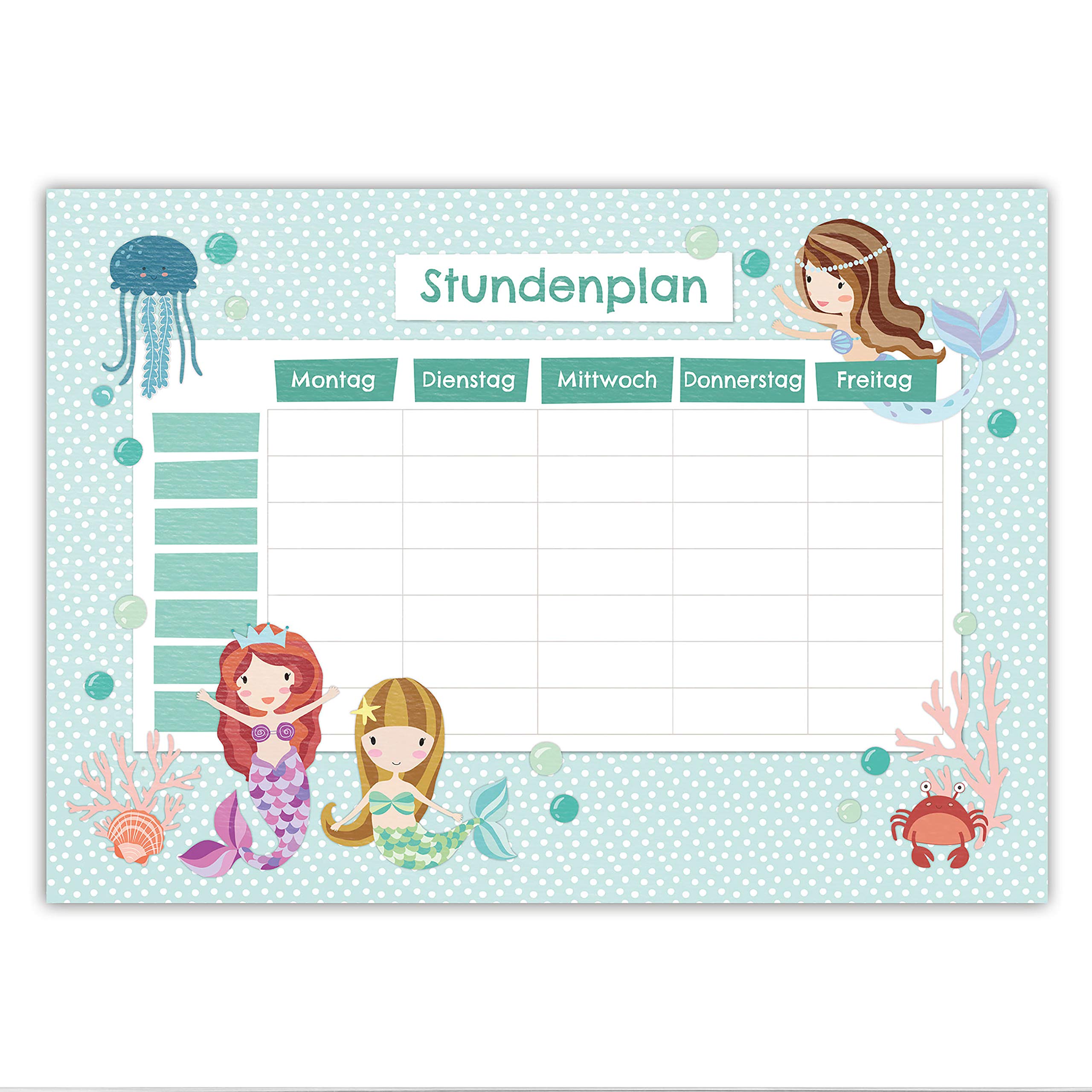 Papierdrachen Timetable DIN A4 Pad – Mermaid Motif – Writeable School – Diary and Weekly Planner