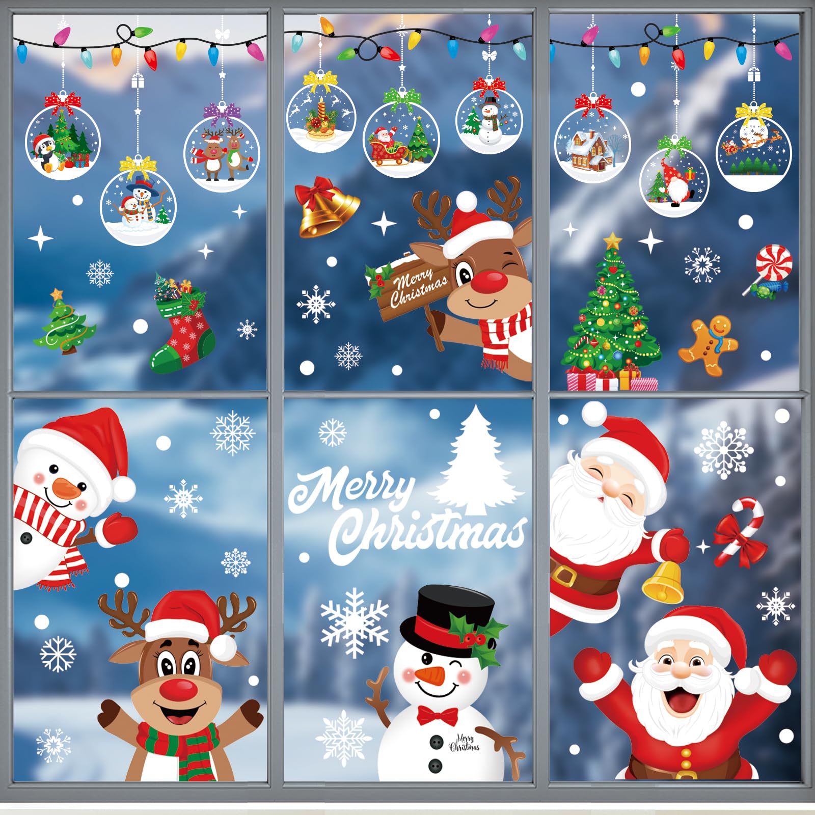 Xyxu Christmas Window Stickers - 10 Sheets with Red Santa Claus & Snowflake Decor, Reusable for Indoor Holiday Scene